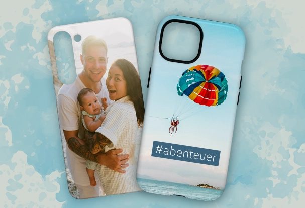 Handyhülle mit Urlaubsfoto gestalten – individuelles Urlaubsgeschenk Verschiedene Handyhüllen mit Urlaubsbildern in sommerlichen Farben