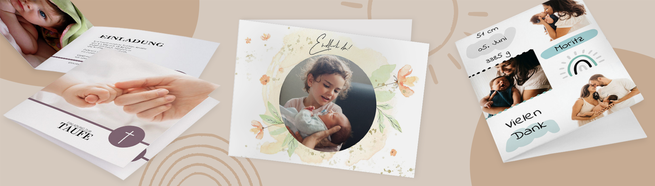 Stilvolle Karten zur Geburt oder Taufe personalisieren Unsere Klappkarten mit Foto, Design und Text eignen sich ideal als personalisierte Geschenke zur Geburt oder Einladungskarte.