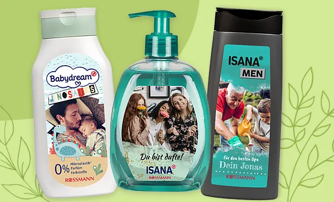 Pflegeprodukt als Ostergeschenk mit eigenem Foto gestalten Eine Auswahl an Mein Design Produkten mit eigenem Foto und kreativem Design als personalisierte Ostergeschenke-Idee.