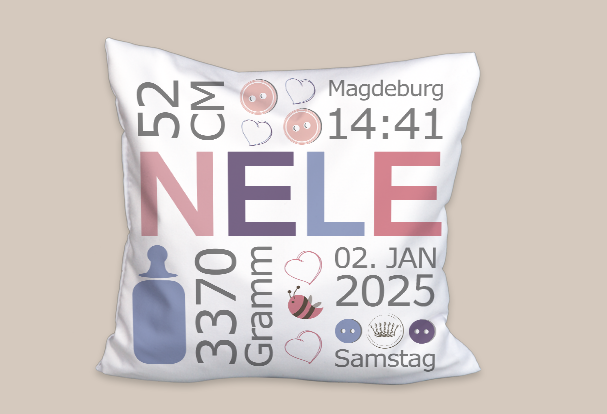 Individuelles Kirschkernkissen mit Namen und Geburtsdaten Dieses personalisierte Kirschkernkissen mit Namen und Geburtsdaten ist ein wohltuendes Babygeschenk zur Geburt.