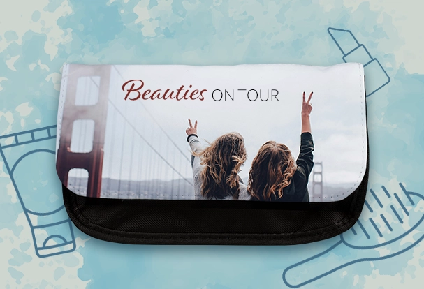 Federtasche oder Kosmetiktasche als individuelles Urlaub Geschenk mit Bild Federtasche oder Kosmetiktasche mit personalisiertem Urlaubsbild