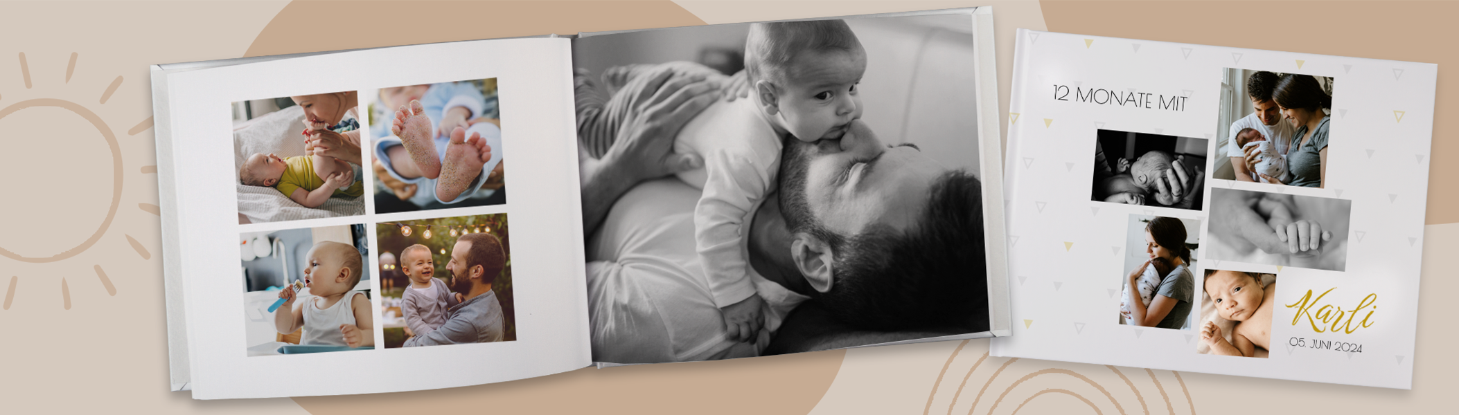 Persönliches Fotobuch mit liebevollen Momenten, Hardcover Dieses personalisierte Geschenk zur Geburt ist ein Fotobuch voller Erinnerungen an Karlis erstes Jahr mit seiner Familie.