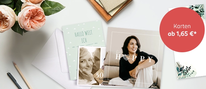 Individuelle Karten für jeden Anlass gestalten Personalisierte Fotokarten mit persönlichen Bildern und Designs, ideal für Einladungen, Glückwünsche oder Dankesbotschaften.