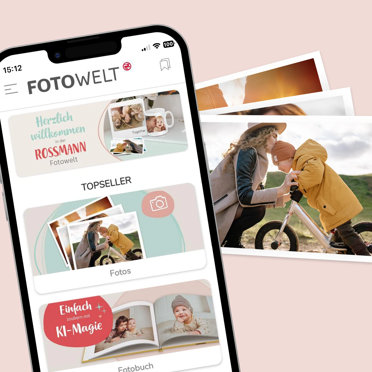 Bilder drucken ganz einfach mit der ROSSMANN Fotowelt App Mit der ROSSMANN Fotowelt App könnt ihr auch mit dem Smartphone bequem eure Fotos drucken lassen. Einfach herunterladen, Fotos auswählen, freuen und fertig.
