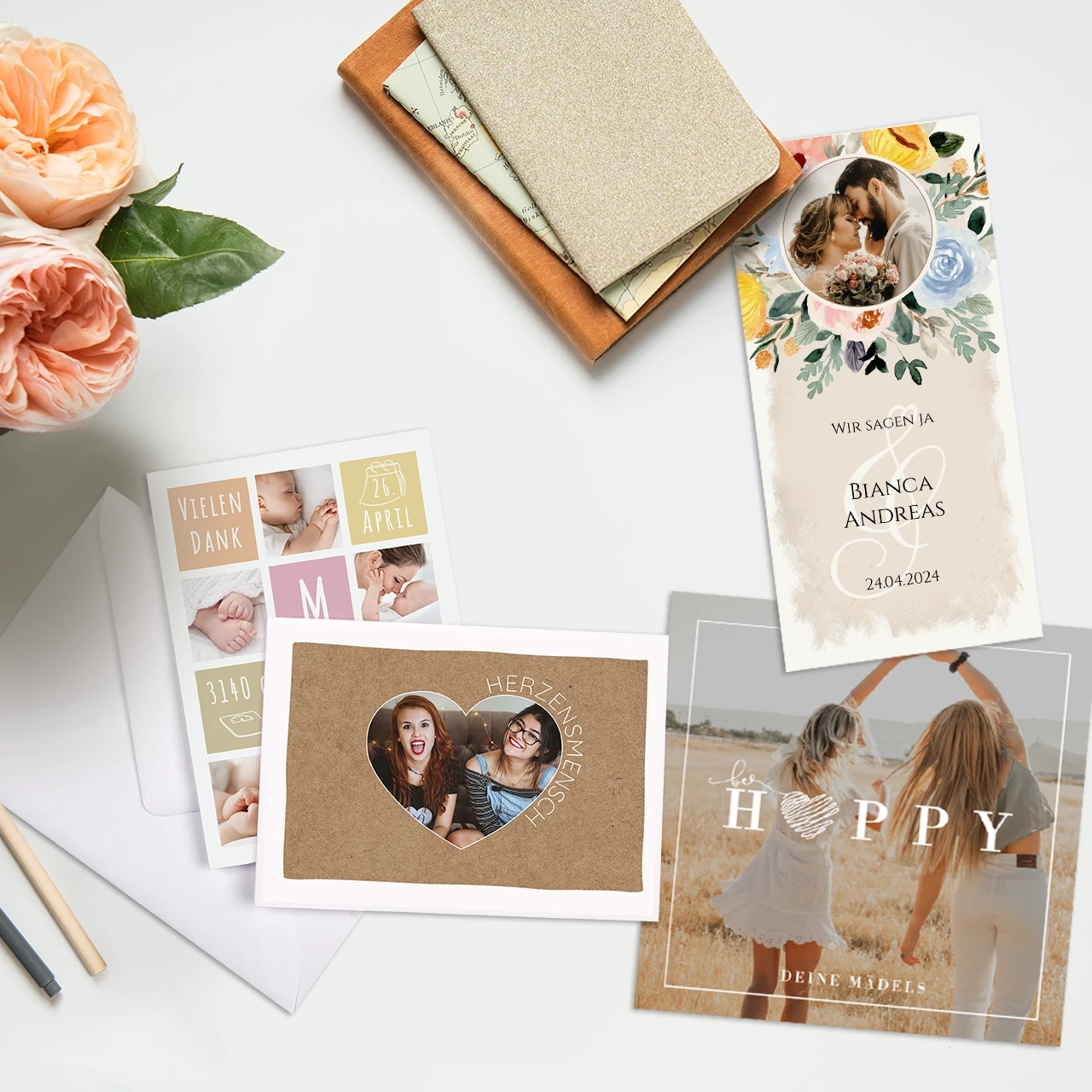 Fotokarten selber gestalten, verschiedene Motive und Formate Die Fotokarten aus der ROSSMANN Fotowelt sind in verschiedenen Größen und Formaten erhältlich. Auch zahlreiche hochwertige Designvorlagen stehen zur Wahl.