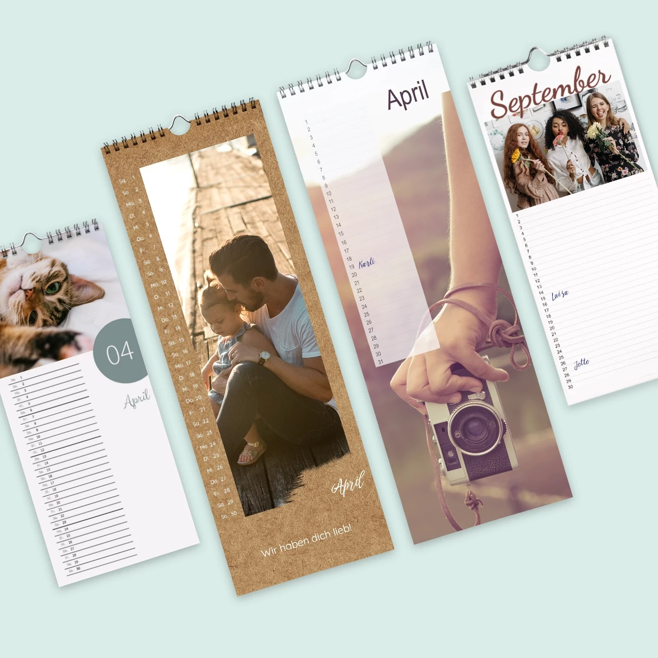 Fotokalender erstellen, zahlreiche Designvorlagen, verschiedene Größen und Papierarten In der ROSSMANN Fotowelt könnt ihr euren Fotokalender sehr individuell gestalten, indem ihr das für euch passende Format, Papier und Design wählt.