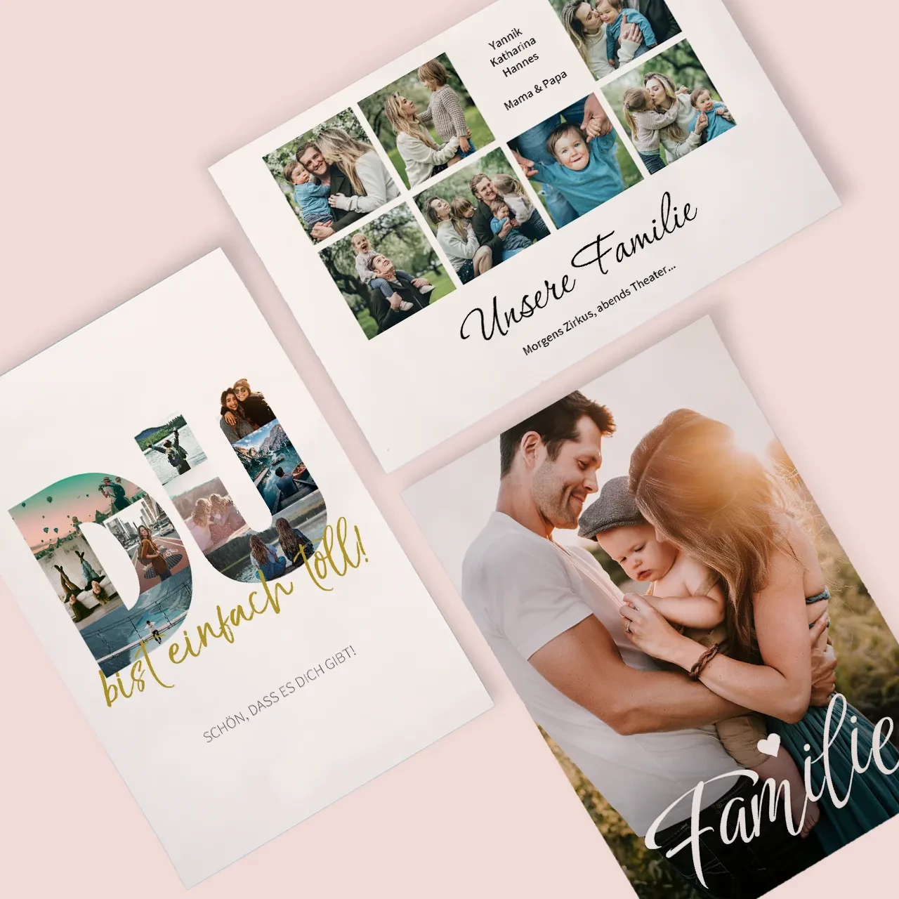 Hier Fotocollage erstellen, schicke Designvorlagen Eure Bilder Collage für besondere Erinnerungen auf Echtfotopapier. Mit unseren Designvorlagen ganz einfach gestalten in der ROSSMANN Fotowelt.