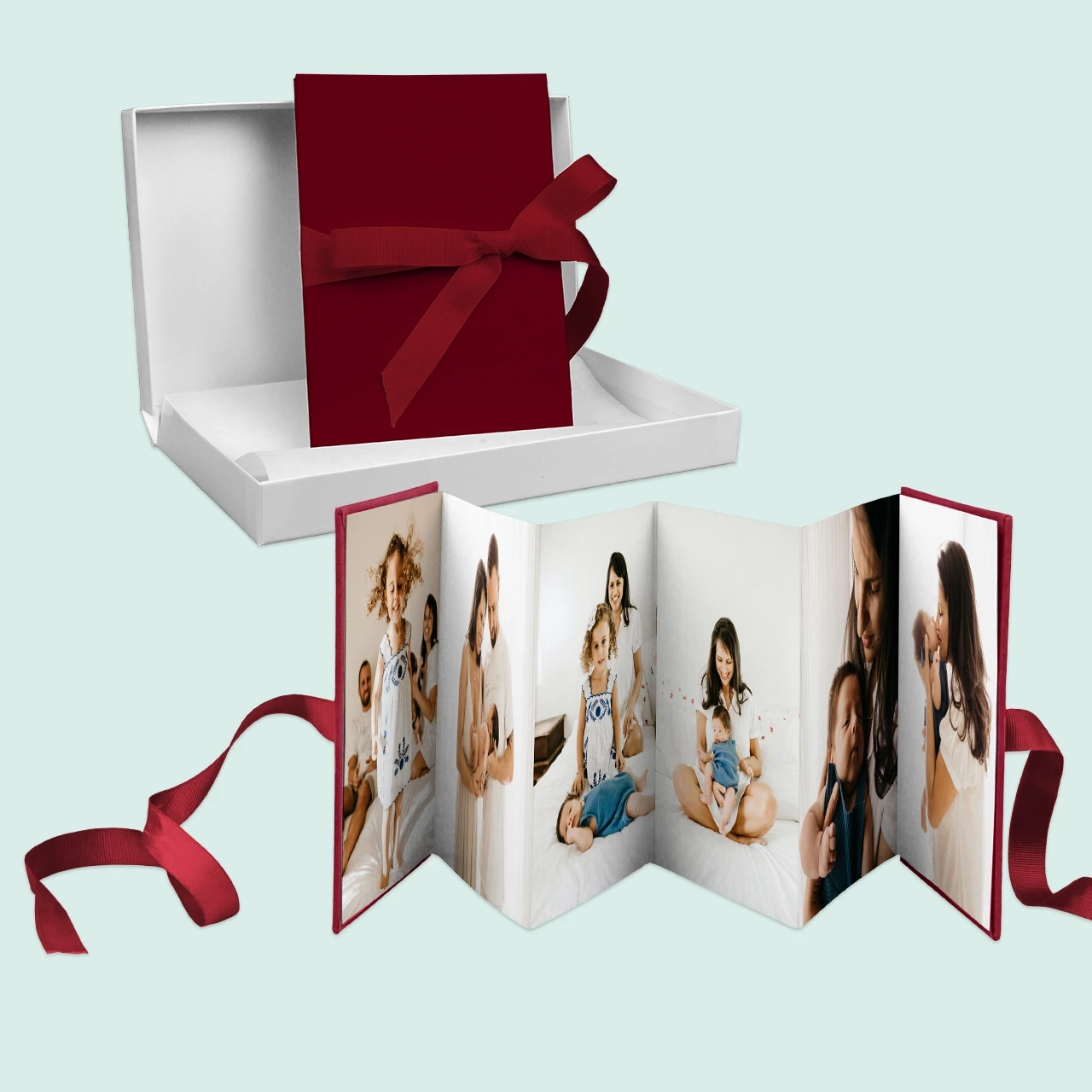 Leporello, rot, farblich passende Schleife, hochwertig Jetzt Leporello in der ROSSMANN Fotowelt erstellen und bestellen. Bringt zum Beispiel die wichtigsten 10 Fotos eurer Hochzeit unter. Eine super Erinnerung.