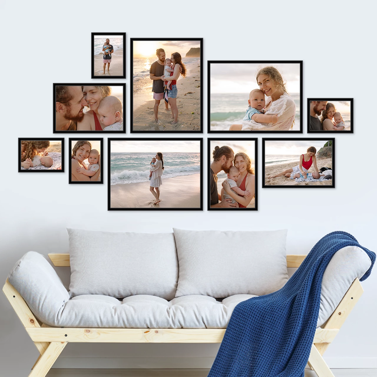 Bilderrahmen Collage, hochwertiger 4-Farb-Digitaldruck Eine Bilderrahmen Collage wertet jedes Wohnzimmer auf. Durch das Zusammenspiel der einzelnen Rahmen entsteht ein außergewöhnlich hochwertiges Gesamtbild.