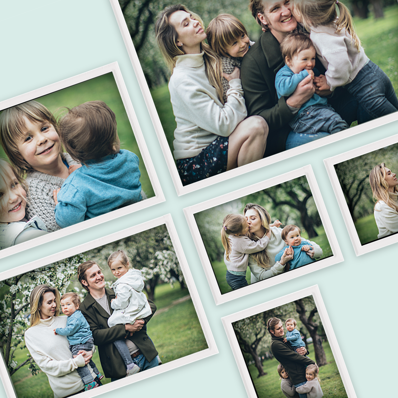 Fotowand gestalten, Rahmen sind bereits mit Fotos befüllt Eine Fotorahmen Collage fasst alle eure liebsten Momente in einem besonderen Zusammenspiel aus verschieden großen Rahmen und perfekten Abständen zusammen.