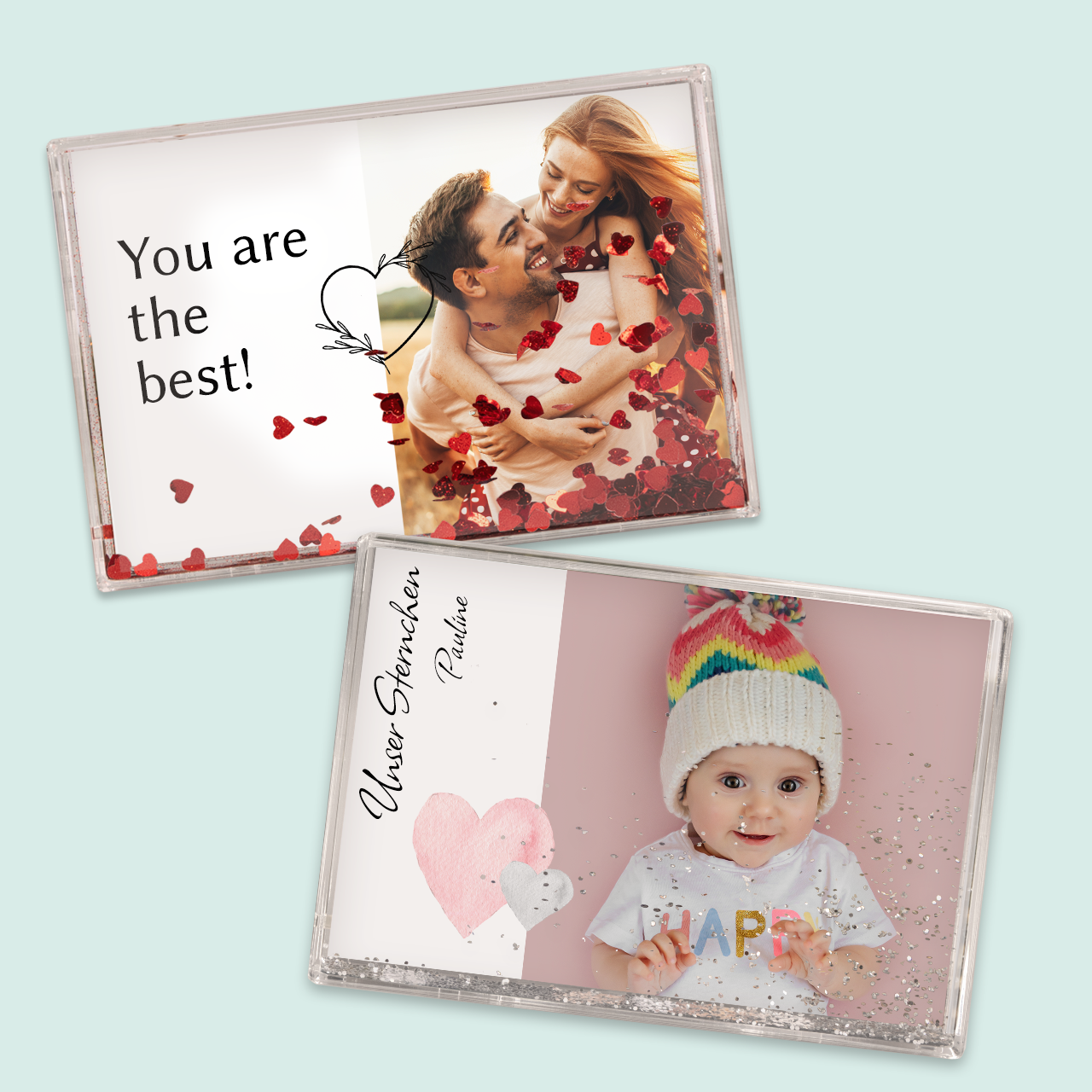 Schüttelrahmen mit Herzen – liebevolles Fotogeschenk für besondere Anlässe Schüttelrahmen mit Foto und Herzchen – romantische Geschenkidee