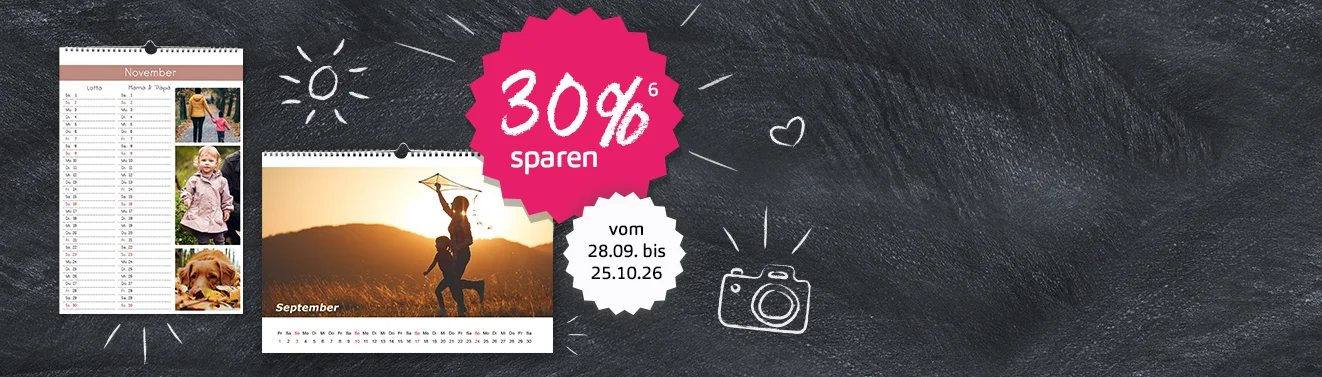Fotokalender mit persönlichen Fotos gestalten und 30 Prozent sparen Fotokalender mit eigenen Fotos – 30 Prozent Rabatt