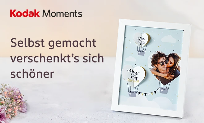 selbstgemachte Geschenke, Kodak Moments DIY-Geschenkidee von Kodak Moments mit weißem Bilderrahmen für selbstgemachte Geschenke.