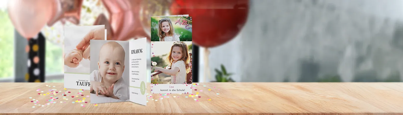Fotokarten in verschiedenen Designs – passend für jeden Anlass gestalten Mehrere Fotokarten mit unterschiedlichen Layouts, Farben und Gestaltungselementen