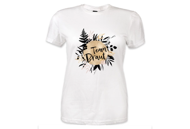 JGA T-Shirt bedrucken – personalisierte Shirts für den Junggesellenabschied gestalten Bedrucktes T-Shirt für einen Junggesellenabschied mit personalisiertem Motiv und modernem Design