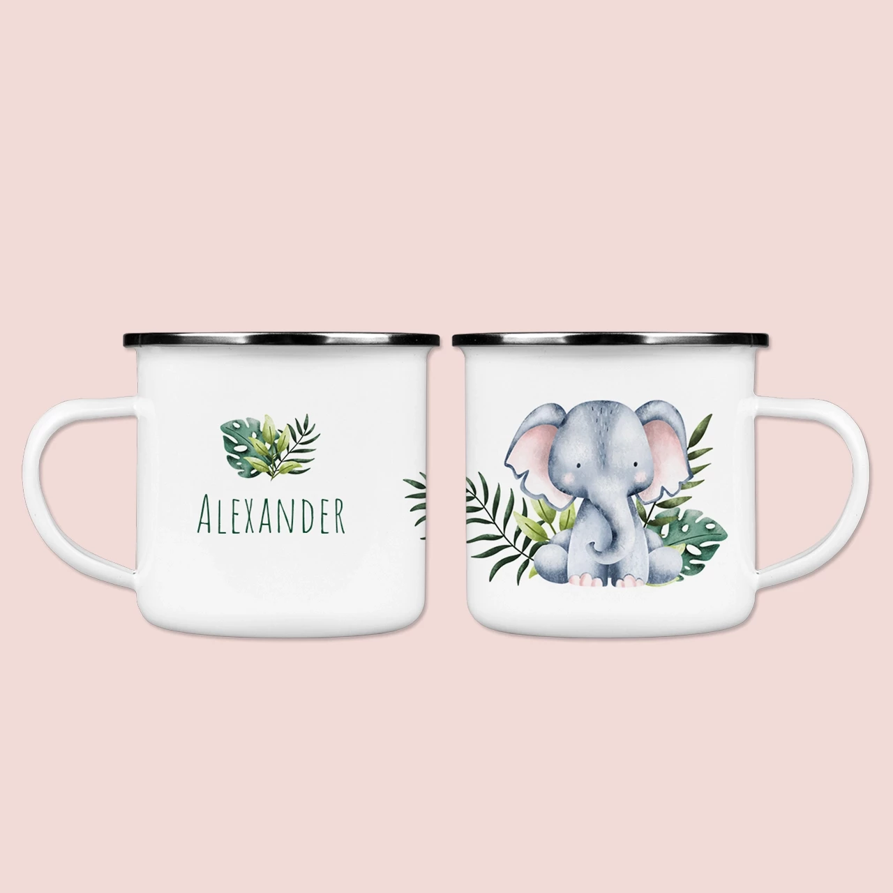 Niedliche Emaille-Tasse bedrucken lassen mit Namen, individuellen Designs oder Lieblingsfotos. Die Tasse besteht aus rostfreiem, kratzfestem Edelstahl.