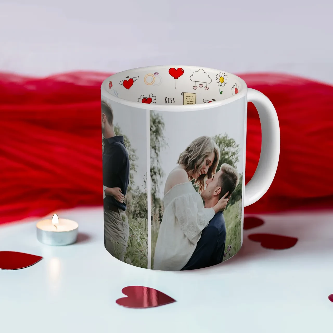 Eine Tasse mit Spruch und einer großen Menge Liebe könnt ihr in der ROSSMANN Fotowelt bestellen. Individualisiert die Außenseite mit euren romantischsten Fotos.