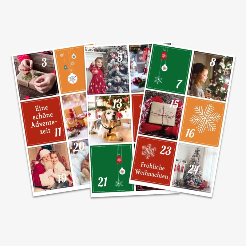 Mit 24 Aufklebern mit euren Fotos und Sprüchen könnt ihr einen einzigartigen Adventskalender selber machen. Eine persönliche Geschenkidee für Freude und Familie.