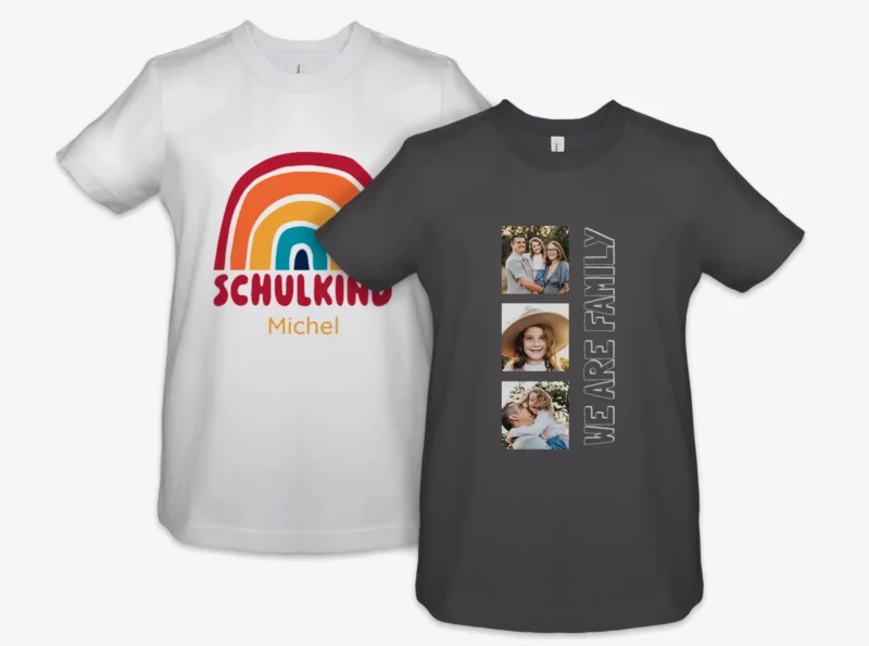 Lass mit dem Lieblingsmotiv eures Kindes ein hochwertige Kindershirt bedrucken. Gestaltet die Vorder- und Rückseite der Kleidung ganz nach den Interessen eurer kleinen Abenteurer. 