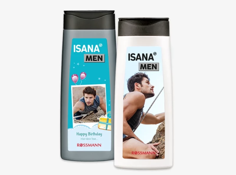 ISANA Men Duschgel personalisiert mit euren Fotos und individuellen Designs. Das Duschgel ist eine 3 in 1 Pflege für Körper, Gesicht und Haar und pH-hautfreundlich.