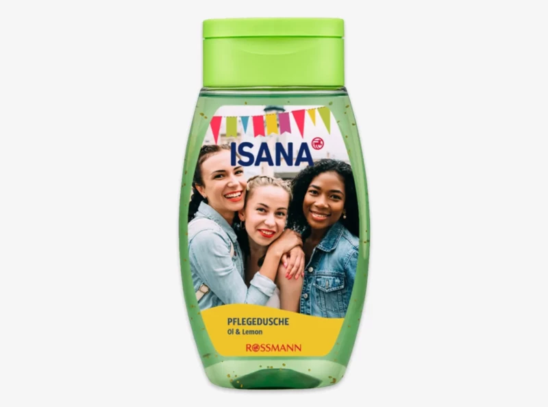 Duschgel mit Foto gestalten in der ROSSMANN Fotowelt. Die ISANA Pflegedusche Öl & Lemon ist zu 100 % ohne Mikroplastik. Hautverträglichkeit dermatologisch bestätigt.